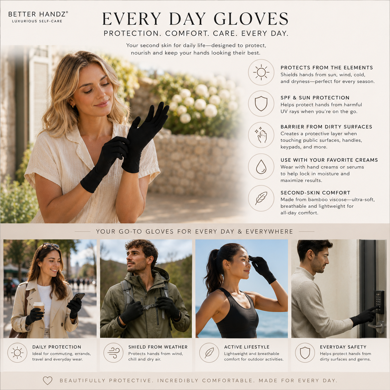 Better Handz Bamboo Viscose Everyday Gloves – Lightweight Breathable Moisturising Gloves